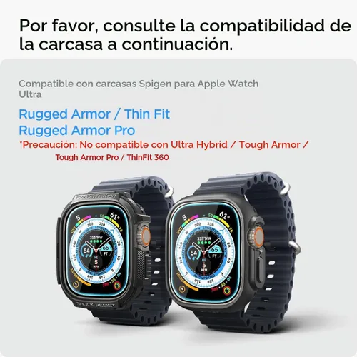 Vista 3 de Spigen Protector de pantalla de vidrio templado [Glas.tR EZ Fit] diseñado para Apple Watch Ultra 3 / Ultra 2 / Ultra (49mm) - Pack de 2 9H