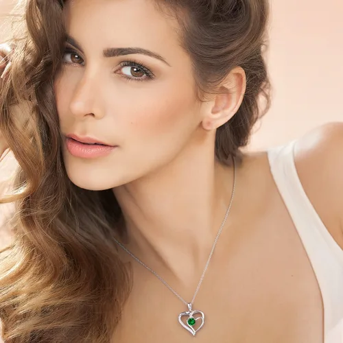 Vista 2 de Collar de piedra natal para mujer, collar de corazón de oro blanco de 18 quilates, collar de plata de ley, collares de diamantes, joyería