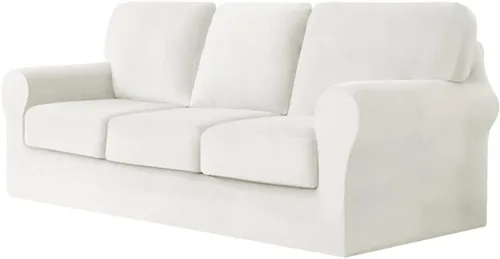 Vista 23 de vctops Funda elástica de terciopelo para sofá de 3 plazas, 7 piezas, suave, lavable, con respaldo individual y fundas de cojín para niños, gatos