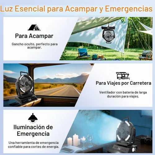 Vista 8 de AYAMAYA Ventilador de camping recargable, ventilador portátil para tienda