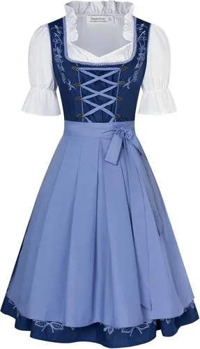 Vista 9 de JASAMBAC Vestido de tirolesa alemana para mujer, disfraz de 3 piezas, carnaval de Oktoberfest Verde militar