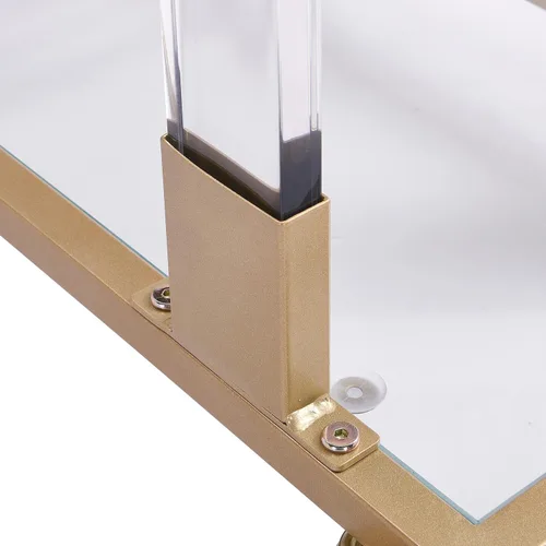 Vista 7 de Mesa auxiliar móvil en forma de C, mesa auxiliar de aperitivos con parte superior de cristal, para sala de estar y dormitorio (dorado)