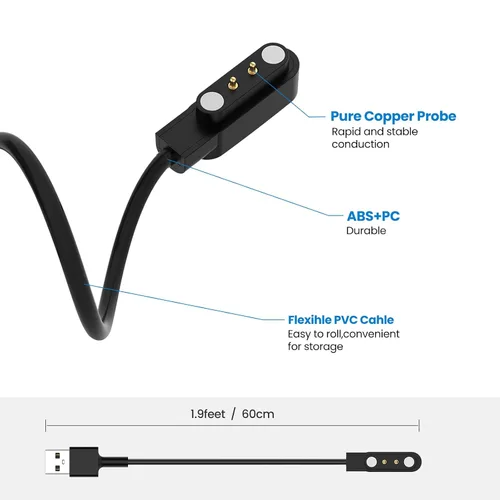 Vista 6 de Cargador de repuesto compatible con Faweio IDW13/IDW16/IDW19/IDW26 Cable de carga magnético USB de 1.9 pies (negro y blanco)