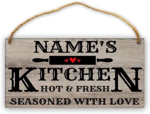 Vista 20 de Letrero de cocina de madera personalizado con sazonado con amor, accesorios de cocina, decoración de pared, regalos