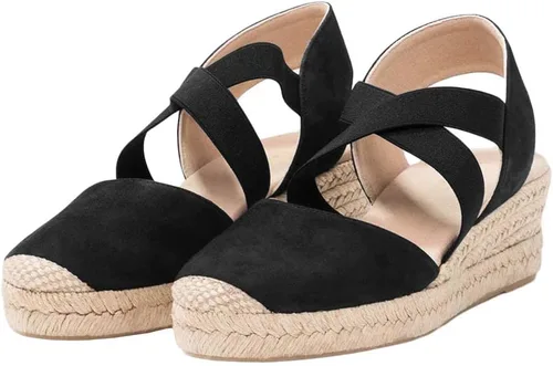 Vista 2 de Sandalias de tacón medio con plataforma con tiras elásticas cruzadas para mujer tipo esparteñas (personalizable)