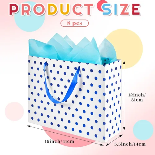 Vista 2 de Henoyso 8 bolsas de regalo extra grandes de 16 pulgadas, con puntos metálicos, bolsas de regalo con asas y papel para Navidad, boda, vacaciones