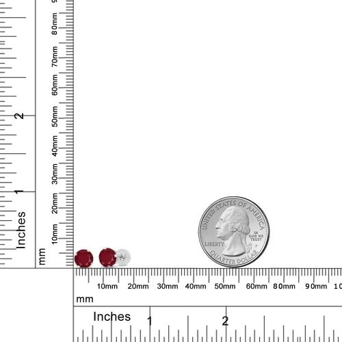 Vista 4 de Pendientes de tuerca de oro blanco de 14 quilates con piedras preciosas de rubí rojo de 0.236in