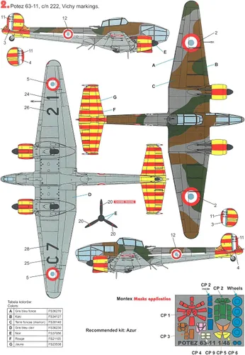 Vista 5 de Techmod 48087 1/48 Potez 63-11 French Fighter Wet Decal WWII w/Mask WWII