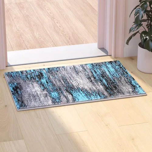 Vista 35 de Flash Furniture Rylan Collection - Alfombra contemporánea de olefinas azules, de pelo alto, 2 x 10 pies, respaldo de yute, pasillo, entrada