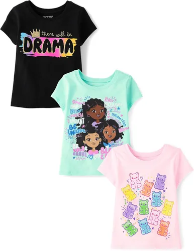 Vista 10 de The Children's Place Camisetas estampadas de manga corta para bebés y niñas pequeñas, con diseño de unicornios y mariposas, a la moda, paquete de 3