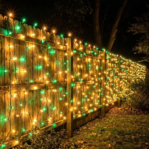Vista 6 de ODEETRONIC Luces de Navidad amarillas y verdes, 21.63 pies, 100 unidades, luces incandescentes, conectables, con certificación UL, enchufable, luz