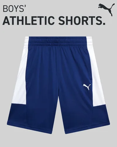 Vista 3 de PUMA Pantalones cortos deportivos para niños, de secado rápido, transpirables, entrelazados, con bolsillos (tallas 4-20)