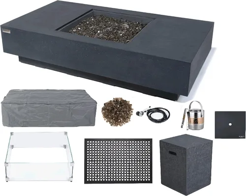 Vista 57 de Elementi+ Mesa de Fuego de Gas Colorado de Hormigón Fundido de 56" Rectangular, Hoguera al Aire Libre con Ignición Electrónica Incluye Cubierta