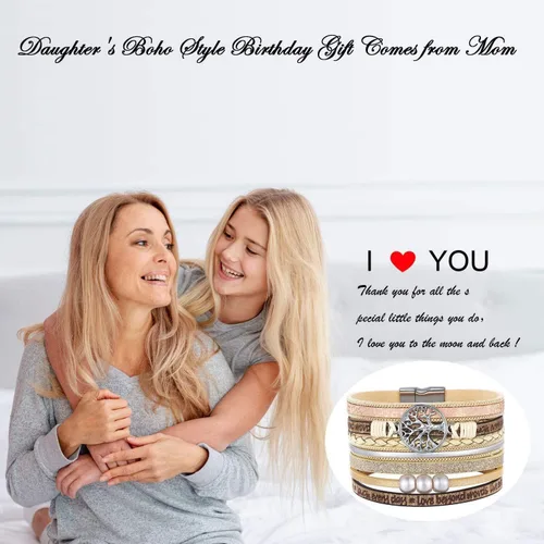 Vista 5 de Pulseras inspiradoras de cuero con árbol de la vida para mujeres, regalos de joyería para adolescentes y niñas, Metal, Circonita cúbica