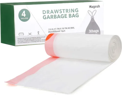 Vista 22 de Magesh - Bolsas de basura de 1.2 galones con cordón para baño, 125 unidades, mini bolsa de basura pequeña, sin perfume, de plástico grueso y fuerte