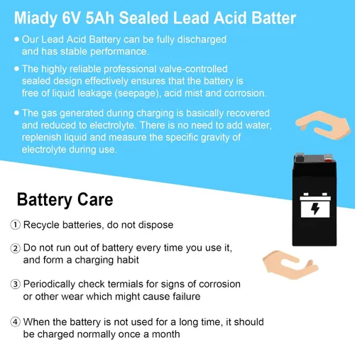 Vista 6 de Miady Batería de plomo ácido sellada recargable de 6V 5Ah (paquete de 2)