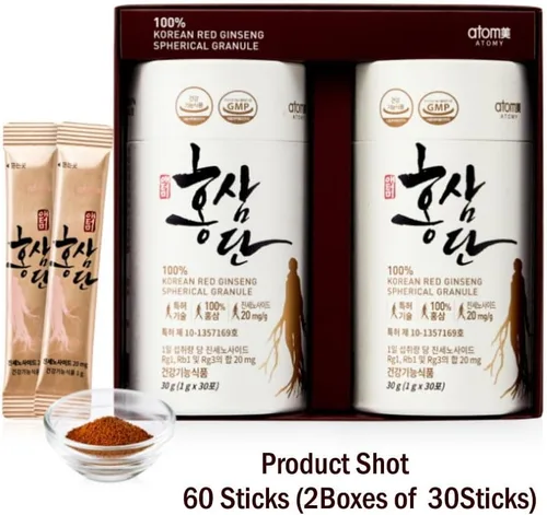 Vista 2 de Gránulos esféricos de ginseng rojo coreano (Hongsamdan) - Ginseng rojo 100% puro, 60 barras (2 cajas), apoyo inmunológico y refuerzo de energía