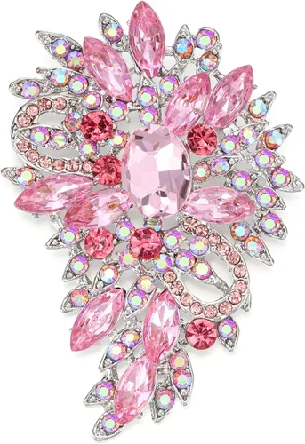 Vista 8 de EVER FAITH - Broche para mujer, con diseño de flores y hojas de cristales austriacos, ideal para bodas Color aguamarina con verde