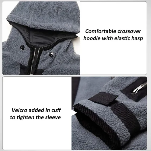Vista 5 de saounisi Sudadera de invierno con capucha y cremallera para hombre, abrigo grueso y pesado