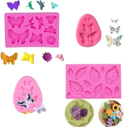 Vista 3 de FIRETREESILVERFLOWER Molde de silicona para fondant de flores y mariposas, para decoración de pasteles, dulce de chocolate, arcilla polimérica