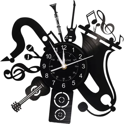 Vista 7 de KingLive Reloj de pared con disco de vinilo musical, decoración de sala de música, reloj de pared con tema musical, guitarra musical, decoración