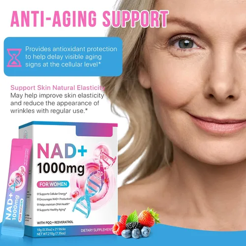 Vista 6 de Suplemento NAD+ para mujeres de 1000 mg - Potenciador de energía celular de alta potencia con resveratrol, PQQ, salud, suplemento de apoyo