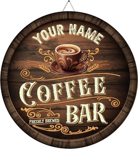 Vista 19 de Artsy Woodsy Letrero personalizado de madera para barra de café (no tallada o neón), placa de pared para decoración de cocina, regalos 01