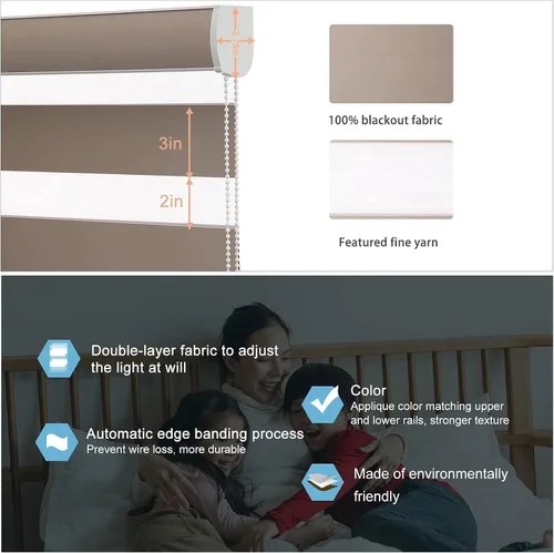Vista 3 de MYshade Persianas enrollables de cebra opacas (85 %) con cordón para ventanas interiores, persianas de doble capa beige para dormitorio, baño, sala