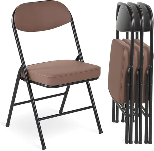 Vista 8 de HOMEFUN Juego de 4 sillas plegables acolchadas con cojín y marco de metal duradero, no requiere montaje para fiestas, cocina, oficina, boda