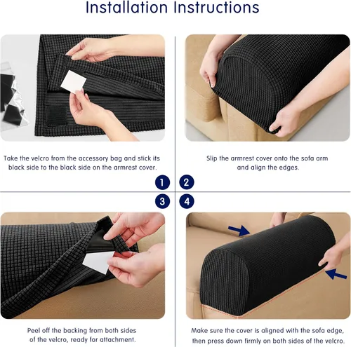 Vista 3 de SUBRTEX Juego de 2 fundas elásticas para brazos de sofá, fundas a cuadros para brazos de sofá, fundas antideslizantes para reposabrazos