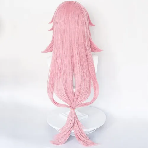 Vista 4 de LABEAUTÉ Yae Miko - Peluca de cosplay rosa de Genshin Impact peluca larga para mujer
