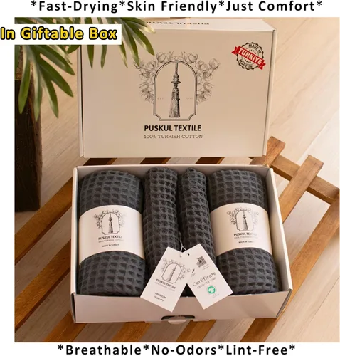Vista 6 de Püskül - Juego de toallas de baño de lujo de 4 piezas en color antracita, de alta calidad, 100% algodón turco orgánico, 2 toallas de mano y 2