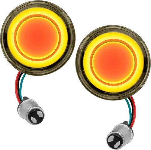 Vista 9 de Luz de señal de giro LED 1156 para motocicleta delantera y trasera de 2 pulgadas tipo bala con lente ahumada, compatible con Harley Softail Touring