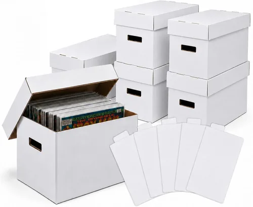 Vista 9 de PIT66 Paquete de 3 Cajas de Almacenamiento de Cómics que Contiene 150-175 Cómics Plegables y Apilables Caja Corta de Cómics a Prueba de Humedad Caja