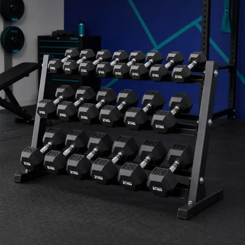 Vista 3 de Rubber Hex Chrome Dumbbell Complete Package Set