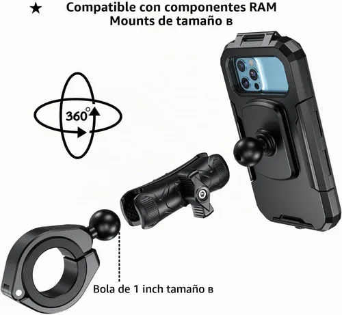 Vista 7 de iMESTOU Soporte de teléfono impermeable para ATV con diseño antirrobo y rotación de 360°, base de bola de 1 pulgada, se adapta a ATV UTV de 1.5