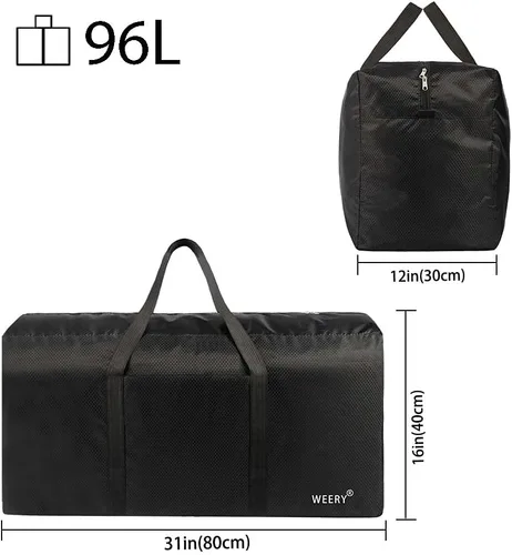 Vista 2 de WEERY Bolsa de lona extra grande, bolsa de lona ligera de 96 L, bolsa de lona plegable impermeable para hombres y mujeres, color negro, Negro, Extra