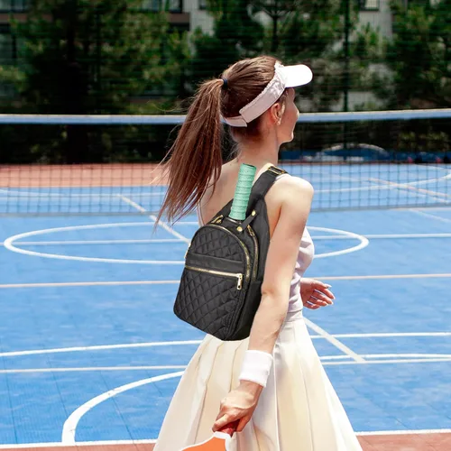 Vista 6 de NiHome Bolsa de pickleball para 2 paletas, mochila cruzada de pickleball para mujeres y hombres, correa ajustable, color negro, Negro (actualizado)