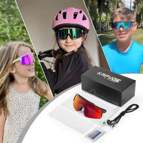 Vista 6 de KAPVOE Youth Polarized Sports Sunglasses Kids Baseball Softball Cycling Glasses UV400 Protection for Boys Girls Age 6-12