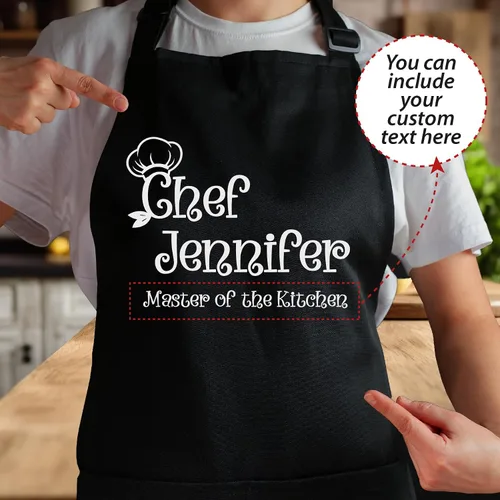 Vista 9 de Delantales Personalizados para Mujer y Hombre, Delantal de Chef Personalizado, Delantal de Cocina Personalizado con Bolsillos, Delantales para Asar