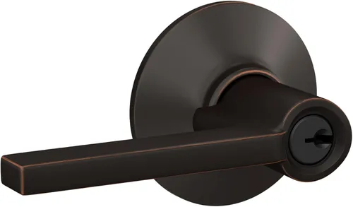 Vista 2 de Schlage F51A LAT 716 Latitude - Manija de puerta con bloqueo de entrada con llave, en acabado de bronce envejecido