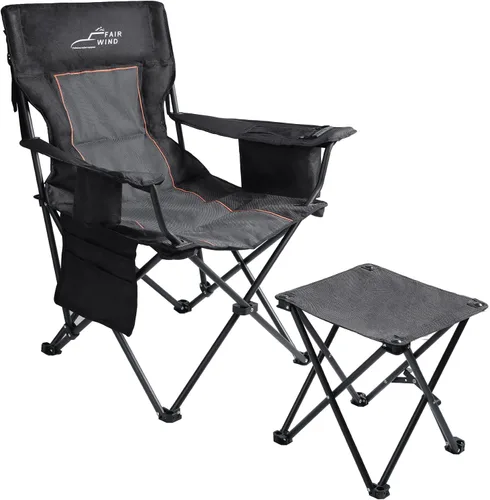 Vista 13 de FAIR WIND Juego de 2 sillas de camping totalmente acolchadas de gran tamaño, juego de sillas de césped resistentes con soporte lumbar ajustable