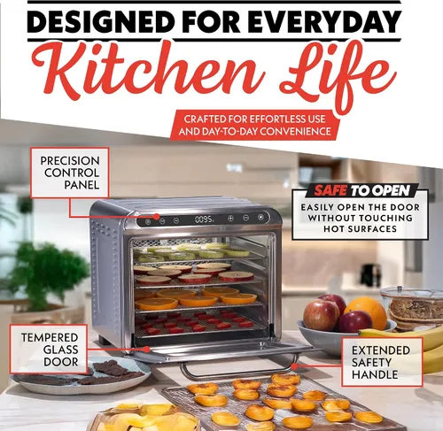 Vista 9 de Gourmia Deshidratador de alimentos de 8 bandejas – Secador digital de alimentos de acero inoxidable para carne seca, frutas y hierbas, control