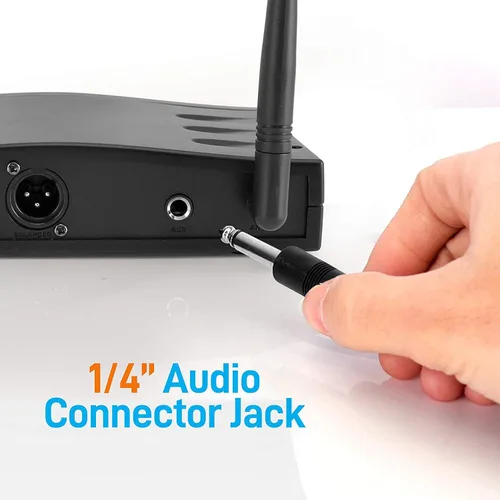 Vista 6 de PYLE Sistema de micrófono inalámbrico UHF compacto - Juego de receptor de micrófono digital de escritorio profesional de 1 canal con transmisor