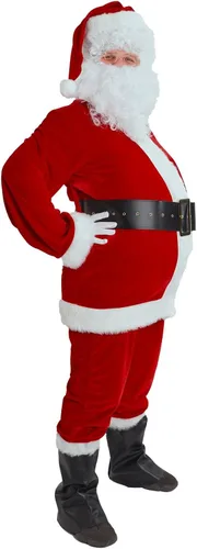 Vista 4 de Kofero Disfraz de Papá Noel para hombre, traje de Papá Noel para adultos, 11 piezas, terciopelo de lujo, traje de Navidad, fiesta de vacaciones, Rojo