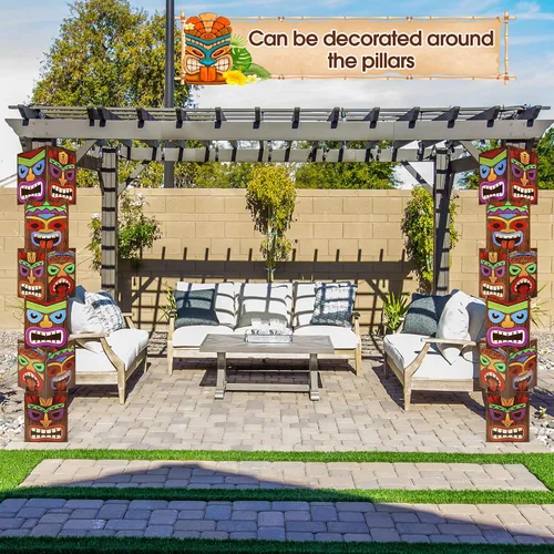 Vista 7 de 12 piezas de decoración de fiesta Luau Tiki Totem Pole Decor Columna Card Stock 68.8 pulgadas de altura tres dimensiones para fiesta de cumpleaños