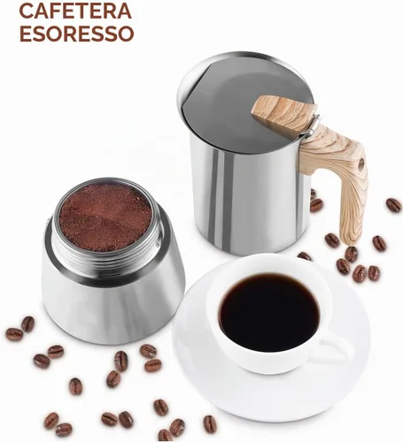 Vista 7 de Sivaphe - Cafetera espresso para estufa de acero inoxidable, capacidad de 9 tazas, olla moca de 450 ml, cafetera con filtro de acero y junta de 9