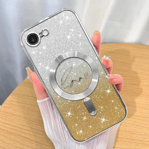 Vista 58 de ZIYE - Funda magnética diseñada para iPhone 13 con purpurina, color negro Luxury Plating Love Heart Compatible with MagSafe Camera Protection