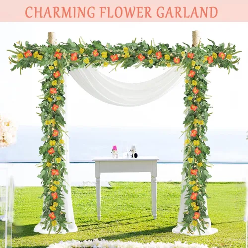 Vista 7 de Guirnalda de verano de 6 pies para decoración, guirnaldas de flores de eucalipto verde de verano para mesa de manto, decoración de boda, enredaderas