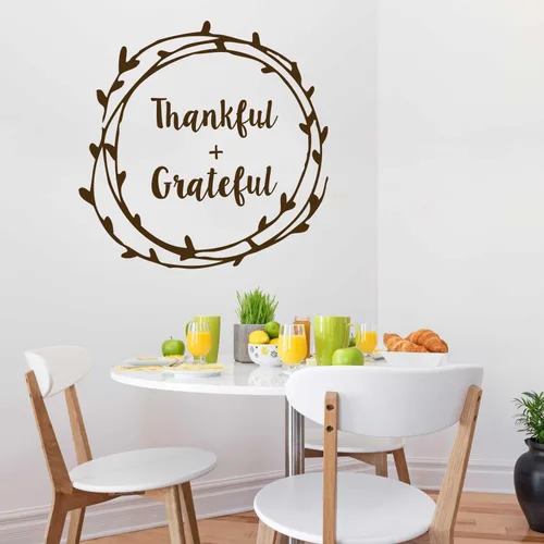 Vista 2 de Thankful + Grateful Calcomanía de laurel Decal Set – Oro beso Cortar Fall Leaf by chromantics